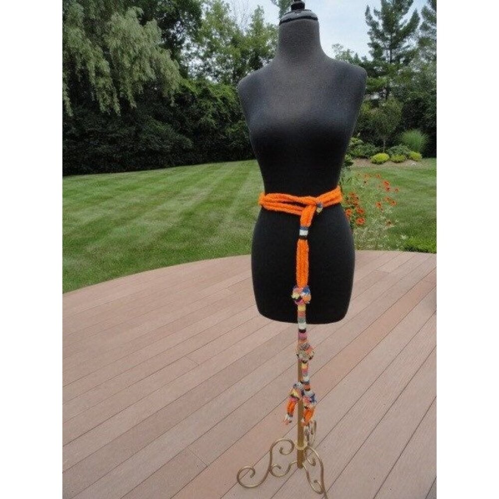 Vintage 1960's Handmade Flower Child Hemp Belt With Wool  Multi Colored Tassels